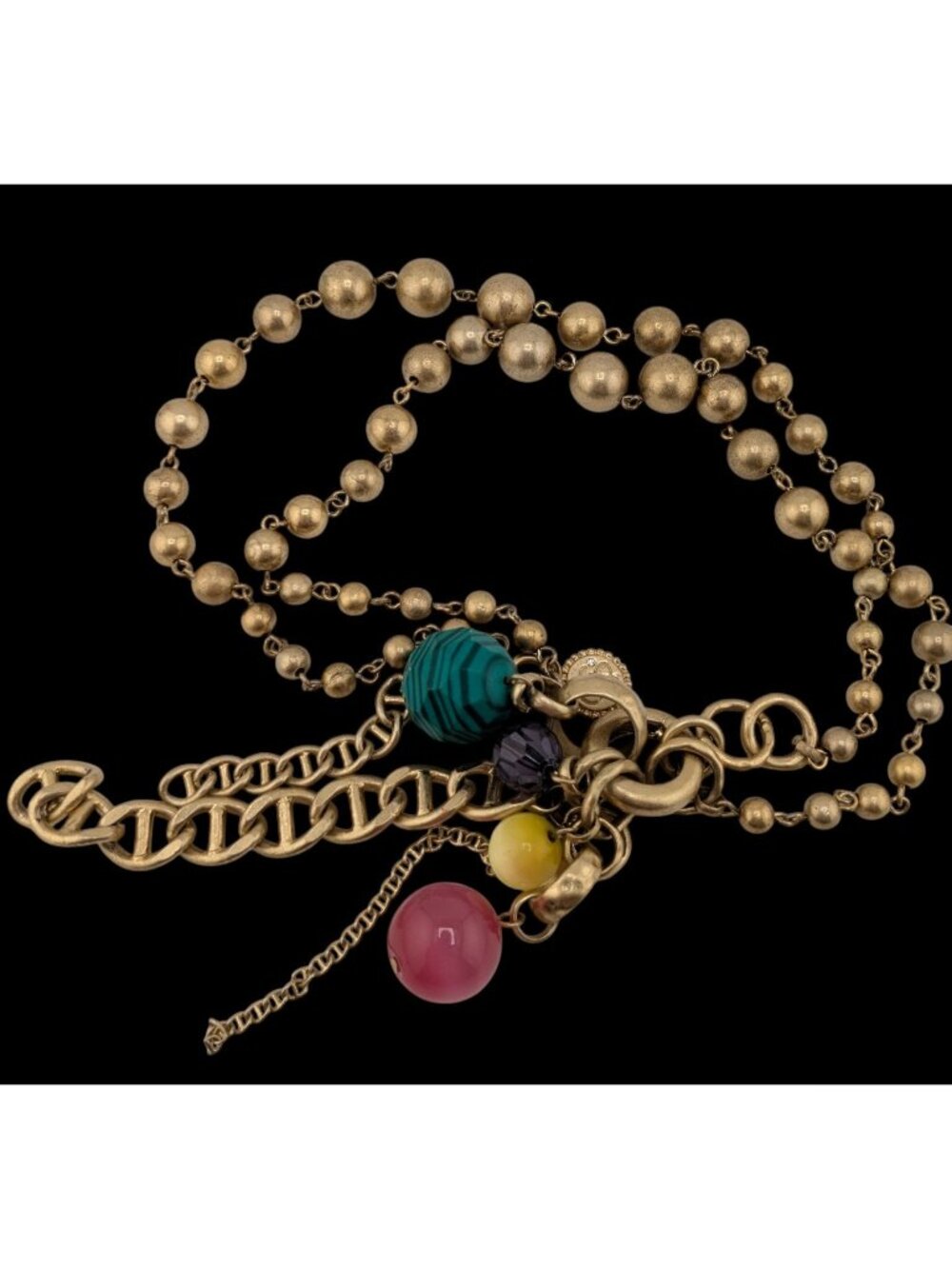 Jessica Simpson Y2K Gold-Tone Bubble Necklace With Rainbow Cluster Charms